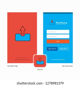 Company Uploading Splash Screen and Login Page design with Logo template. Mobile Online Business Template