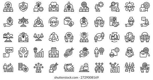 Colección de iconos de valores de empresa. Ilustración vectorial. Integridad, Confianza, Transparencia, Innovación, Trabajo en equipo, Respeto, Liderazgo, Rendición de cuentas, Enfoque Cliente, Excelencia, Sostenibilidad, Inclusión, Ética. Vector Pro	
