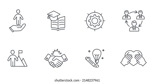 conjunto de iconos de valores de la compañía. valores de la compañía empacar símbolos vectores elementos para web infográfica