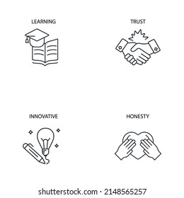 conjunto de iconos de valores de la compañía. valores de la compañía empacar símbolos vectores elementos para web infográfica