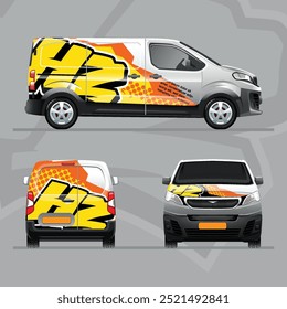 Company van with letters and full vinyl sticker wrap. Sample offer, easy to adapt to your requirements.