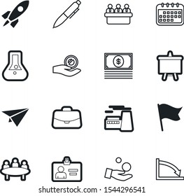 company vector icon set such as: month, manufacturing, erlenmeyer, shuttle, suitcase, decrease, idea, marketing, bag, rocket, growth, luggage, futuristic, down, equipment, accessory, crisis, airplane