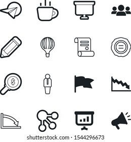 company vector icon set such as: seal, database, pen, announcement, template, commercial, report, global, advertising, airplane, fun, location, save, control, transportation, conclusion, megaphones