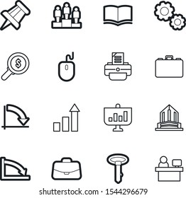 company vector icon set such as: progress, employer, textbook, home, device, winner, leader, decline, pedestal, printer, mechanics, dressmaking, house, attach, dollar, education, site, pictogram