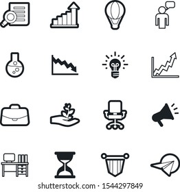company vector icon set such as: bullhorn, traditional, innovation, inflate, economy, electric, lens, searching, erlenmeyer, beaker, accessory, suit, scientific, fresh, sprout, pendant, hour