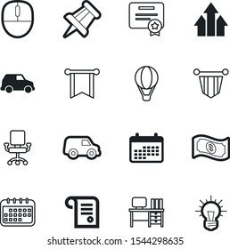 company vector icon set such as: desk, armchair, market, support, pennants, investment, travel, tool, interior, ornament, tack, lightbulb, illumination, arrows, growth, hand, electrical, money, card
