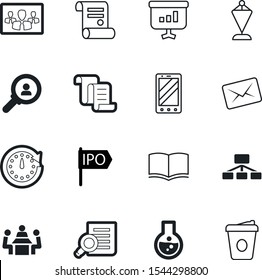 company vector icon set such as: art, discussion, cup, workflow, global, minute, table, one, caffeine, tree, businessman, tool, presentation, offering, bar, ipo, public, statistic, data, website