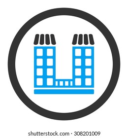 Company vector icon. This flat rounded symbol uses blue and gray colors and isolated on a white background.