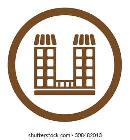 Company vector icon. This flat rounded symbol uses brown color and isolated on a white background.