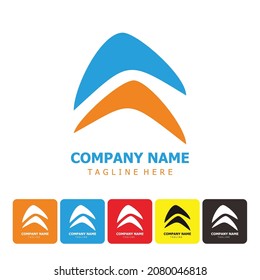 Company vector logo. Arrow icon. Mountain and river icon. boomerang icon. outdoor icon. Shipping service logo. Web, Digital, Speed, Marketing.