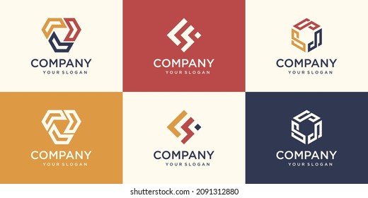 Company vector logo design element. Abstract hexagon, shield, shaped vector symbols.