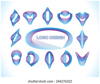 Company vector logo design elements. Set of  abstract  shaped vector symbols. Elegant lineart logo design elements. Vector blue and  purple illustration. Artistic linear abstract shape.   