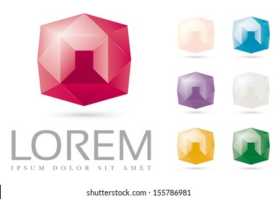 Company vector logo design template. Vector illustration set of shiny diamonds and colorful gemstones