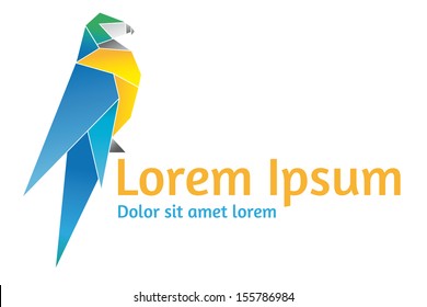 Company vector logo design template. Blue and yellow parrot origami style vector symbol.