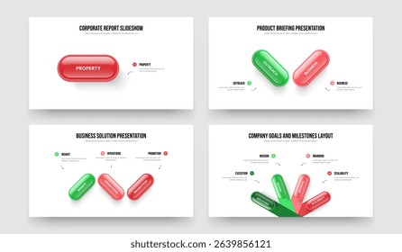 Company Visualization 1 2 3 4 Element Diagram Slideshow Design Collection. Financial Analysis One Two Three Four Step Infographic Presentation Template Vector Illustration Set.
