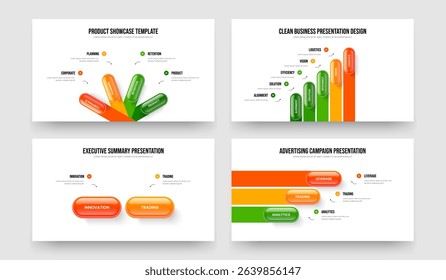 Company Visualization 4 5 2 3 Step Diagram Slide Template Set. Visual Insight Four Five Two Three Option Infographic Frame Layout Vector Illustration Bundle.