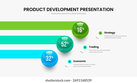 Company Visualization Three Step Chart Frame Layout. Science Forecast Presentation Design Vector Illustration. Creative Plan 3 Option Graph Slide Template.