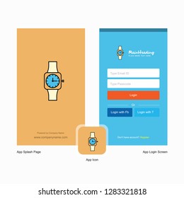 Company Watch Splash Screen and Login Page design with Logo template. Mobile Online Business Template