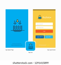 Company Water evaporation Splash Screen and Login Page design with Logo template. Mobile Online Business Template