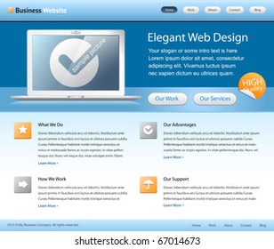 company web design - website home page template - with grids on a layout - blue, white colors - modern, clean and simple