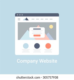 Company website wireframe interface template. Flat vector illustration on blue background