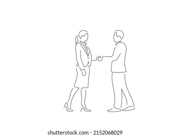 Company work team in line art drawing style. Composition of a group of business people doing their job. Black linear sketch isolated on white background. Vector illustration design.