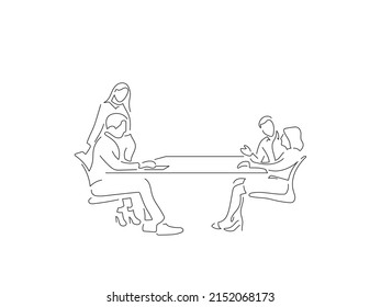 Company work team in line art drawing style. Composition of a group of business people doing their job. Black linear sketch isolated on white background. Vector illustration design.