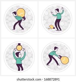 Company workflow. Innovation process. Illustrations set of idea finding and handling process