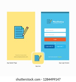 Company Write document Splash Screen and Login Page design with Logo template. Mobile Online Business Template