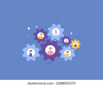 CompanyTeam. communities, organizations, and groups. Teamwork, collaboration, or business partners. Illustration of a businessman or an employee who is connected to each other by means of gears