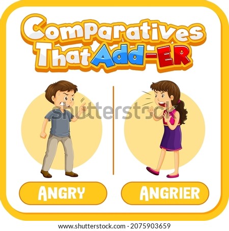 Comparative adjectives for word angry illustration