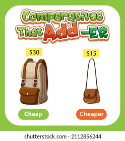 Comparative adjectives for word cheap illustration