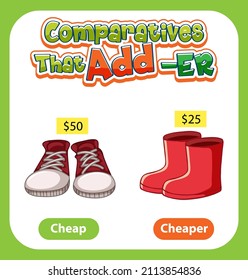 Comparative adjectives for word cheap illustration