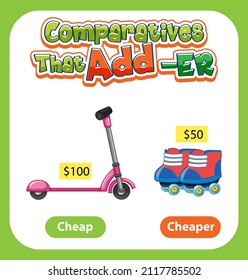 Comparative adjectives for word cheap illustration