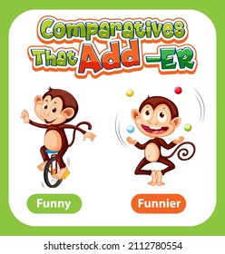 Comparative adjectives for word funny illustration