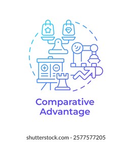 Comparative advantage blue gradient concept icon. Lower cost of goods production. Business development strategy. Round shape line illustration. Abstract idea. Graphic design. Easy to use in brochure