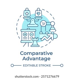 Comparative advantage soft blue concept icon. Lower cost of goods production. Business development strategy. Round shape line illustration. Abstract idea. Graphic design. Easy to use in brochure