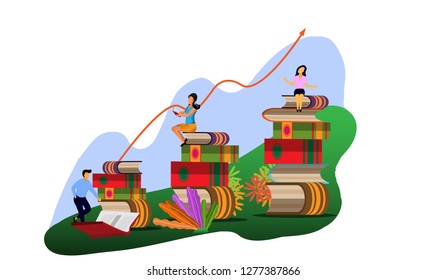 Comparative conceptual images of the number of students increasing each year, Comparative study graph, Increasing the number of learning, Increasing knowledge from studying,  Online course.