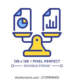 Comparative financials pixel perfect line color icon. Statements control. Analyzing changes in commercial performance. Isolated vector illustration. Flat colorful symbol design. Editable stroke