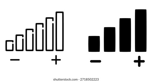 Comparative growth chart: outline and solid bar graphs with plus and minus icons
