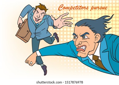 Comparative picture. When businesses are chased by competitors.Pop art, retro comic book style.