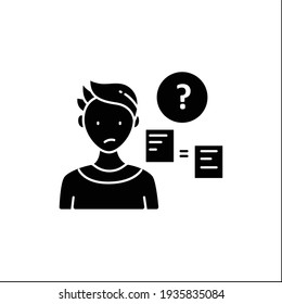 Comparative research method glyph icon.Lack of method for comparing information.Compare new information with other sources.Filled flat sign. Isolated silhouette vector illustration