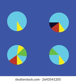 A Comparative Visual Analysis of Four Distinct Pie Charts Illustrating Varied Proportional Segmentations and Color Distributions within Circular Representations