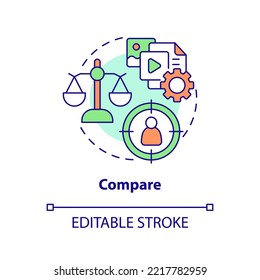 Compare and analyze concept icon. Take best solution. Content personalization engine abstract idea thin line illustration. Isolated outline drawing. Editable stroke. Arial, Myriad Pro-Bold fonts used