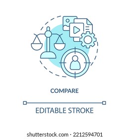 Compare and analyze turquoise concept icon. Provide relevant personalization abstract idea thin line illustration. Isolated outline drawing. Editable stroke. Arial, Myriad Pro-Bold fonts used