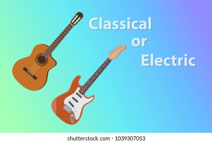 compare between classical guitar vs electric guitars vector graphic illustration