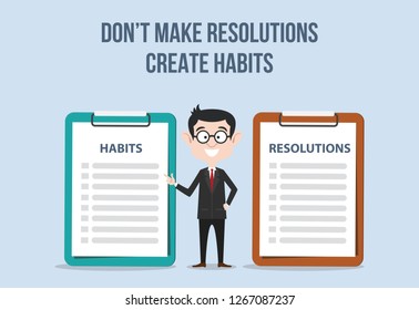 compare between resolutions and habits for target new year for improvement vector illustration