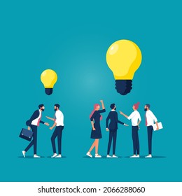 Compare between small company with small idea and big business with big idea, business team meeting for brainstorming concept, Brainstorming and teamwork vector concept