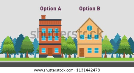 compare between two house to buy with option A and B vector illustration