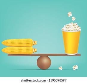 Compare corn and balance with the popcorn cup.